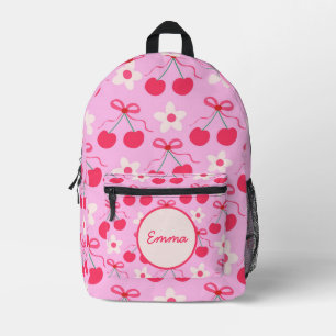 Coquette Kersen met Rode Strikken en Bloemen op ma Bedrukte Rugzak