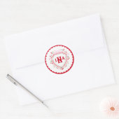 Coquette Kersen Monogram Wapen Bruidsdouche Ronde Sticker (Envelop)