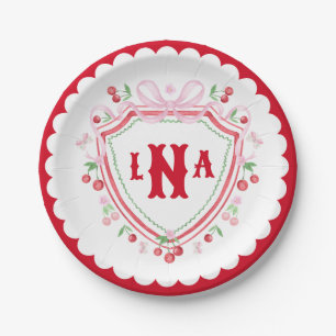 Coquette Kersen Monogram Wapen Bruiloftborrel Papieren Bordje