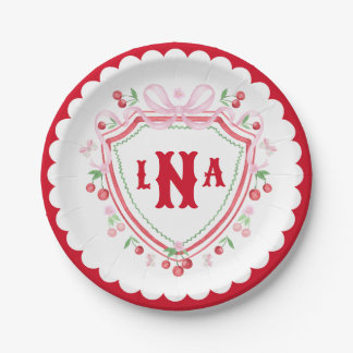 Coquette Kersen Monogram Wapen Bruiloftborrel Papieren Bordje