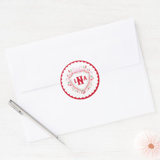 Coquette Kersen Monogram Wapen Bruiloftsdouche Ronde Sticker