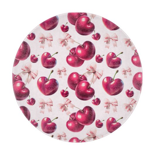 Coquette Kersen Patroon Roze Strik Esthetisch Snijplank (Voorkant)