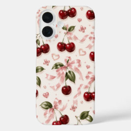 Coquette Kersen & Roze Satijnen Strik Naadloos Pat iPhone 16 Hoesje