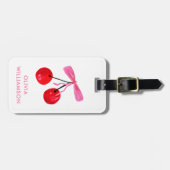 Coquette kersen & roze strik bagagelabel (Voorkant horizontaal)
