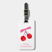 Coquette kersen & roze strik bagagelabel (Voorkant verticaal)