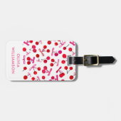 Coquette kersen & roze strik patroon bagage label (Voorkant horizontaal)