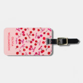 Coquette kersen & roze strik patroon bagagelabel (Voorkant horizontaal)