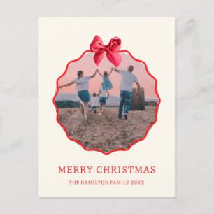 Coquette Kerst Rode strik Wavy Foto Feestdagenkaart