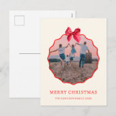Coquette Kerst Rode strik Wavy Foto Feestdagenkaart (Voorkant / Achterkant)