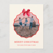 Coquette Kerst Rode strik Wavy Foto Feestdagenkaart (Voorkant)