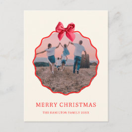 Coquette Kerst Rode strik Wavy Foto Feestdagenkaart