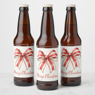 Coquette Kerst Rood Wit Candy Cane Stripe Bow Bier Etiket