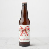 Coquette Kerst Rood Wit Candy Cane Stripe Bow Bier Etiket (Voorkant)