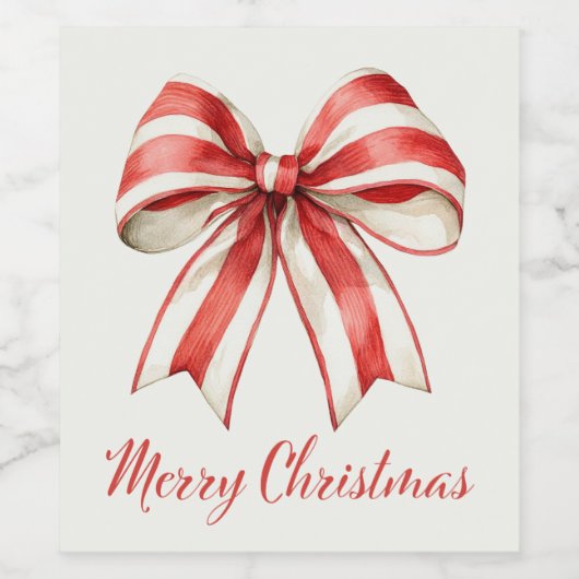 Coquette Kerst Rood Wit Candy Cane Stripe Bow Wijn Etiket (Enkel label)