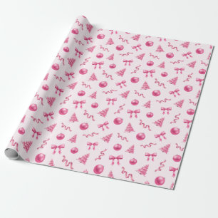 Coquette Kerst Roze Ornamenten en Strikken Cadeaupapier