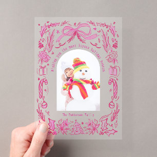 Coquette Kerst Roze Rood Lint Familie Foto Acryl Uitnodigingen