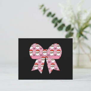 Coquette Kerst Roze Strik Kerstman Vintage Retro Feestdagenkaart