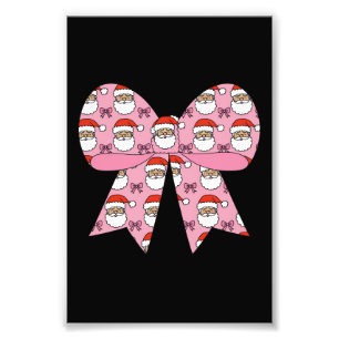 Coquette Kerst Roze Strik Kerstman Vintage Retro Foto Afdruk