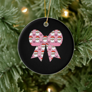 Coquette Kerst Roze Strik Kerstman Vintage Retro Keramisch Ornament