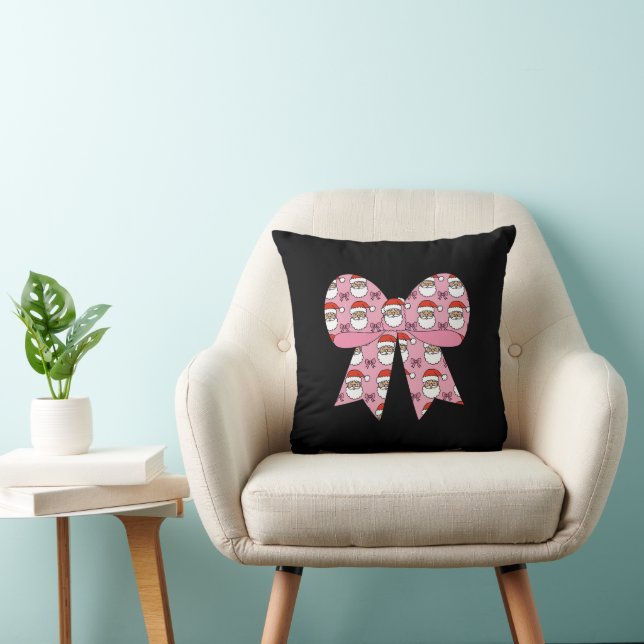 Coquette Kerst Roze Strik Kerstman Vintage Retro Kussen (Stoel)