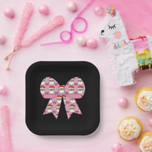 Coquette Kerst Roze Strik Kerstman Vintage Retro Papieren Bordje