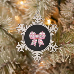 Coquette Kerst Roze Strik Kerstman Vintage Retro Tin Sneeuwvlok Ornament
