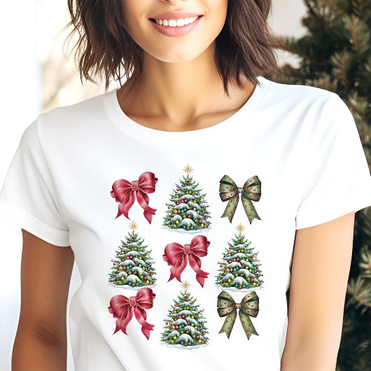 Coquette Kerstbogen en bomen Retro Tri-Blend Shirt