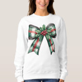 Coquette Kerstboog Holly verlaat Tartan Plaid Trui (Voorkant)