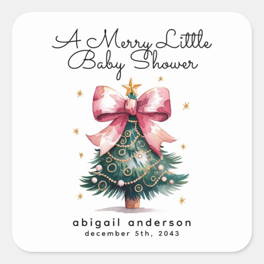 Coquette Kerstboom Boog Baby shower Vierkante Sticker (Voorkant)