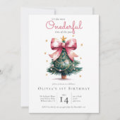 Coquette Kerstboom Bow Onederful 1e verjaardag Kaart (Voorkant)