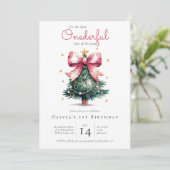 Coquette Kerstboom Bow Onederful 1e verjaardag Kaart (Staand voorkant)