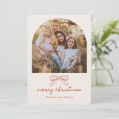 Coquette Kerstboom Doodle Rode Strik Foto Feestdagenkaart (Staand voorkant)