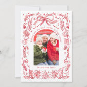 Coquette Kerstfeest Familie Foto Red Doodle Feestdagenkaart (Voorkant)