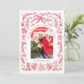 Coquette Kerstfeest Familie Foto Red Doodle Feestdagenkaart (Staand voorkant)