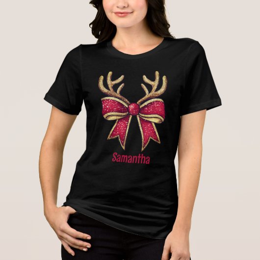 Coquette Kerstmis Rendier Bow Tri-Blend Shirt (Voorkant)
