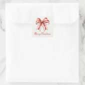 Coquette Kerstmis Rood & Witte Candy Cane Strik Vierkante Sticker (Tas)