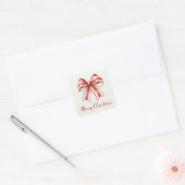 Coquette Kerstmis Rood & Witte Candy Cane Strik Vierkante Sticker (Envelop)