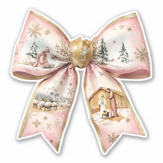 Coquette Kerstmiskerststal Bow Sticker (Voorkant)