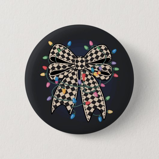 Coquette Kerstverlichting Bow Vrolijk Kerstfeest Ronde Button 5,7 Cm (Voorkant)