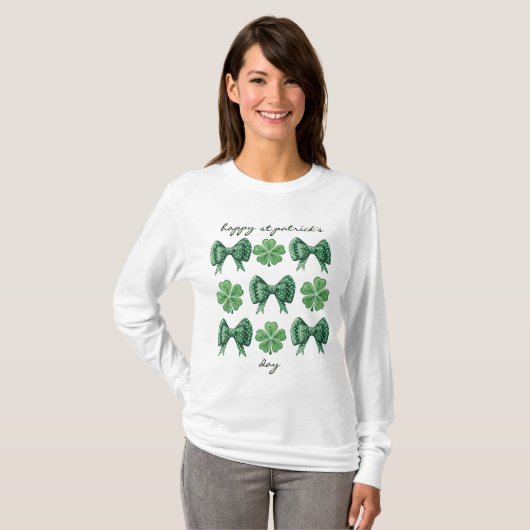 Coquette klavers en groene bogen met witte Stippen T-shirt (Voorkant volledig)