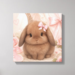 coquette konijn roze strik muurkunst canvas afdruk