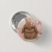 coquette konijn roze strik ronde button 3,2 cm (Voorkant /achterkant)