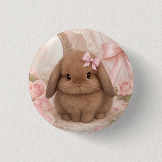 coquette konijn roze strik ronde button 3,2 cm (Voorkant)