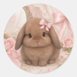 coquette konijn roze strik ronde sticker