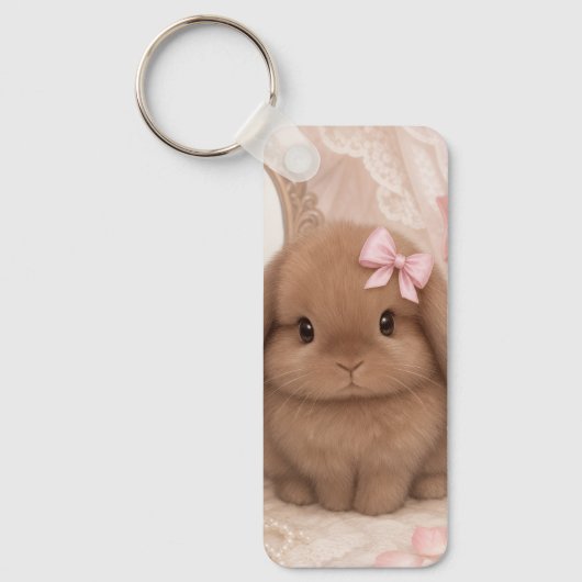 coquette konijn roze strik sleutelhanger (Voorkant)