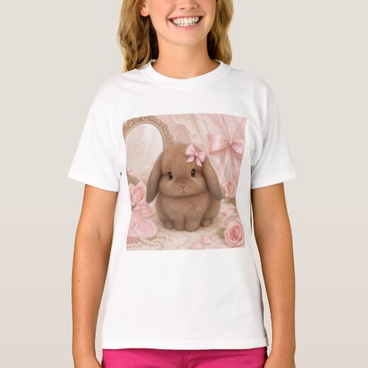 coquette konijn roze strik t-shirt (Voorkant)