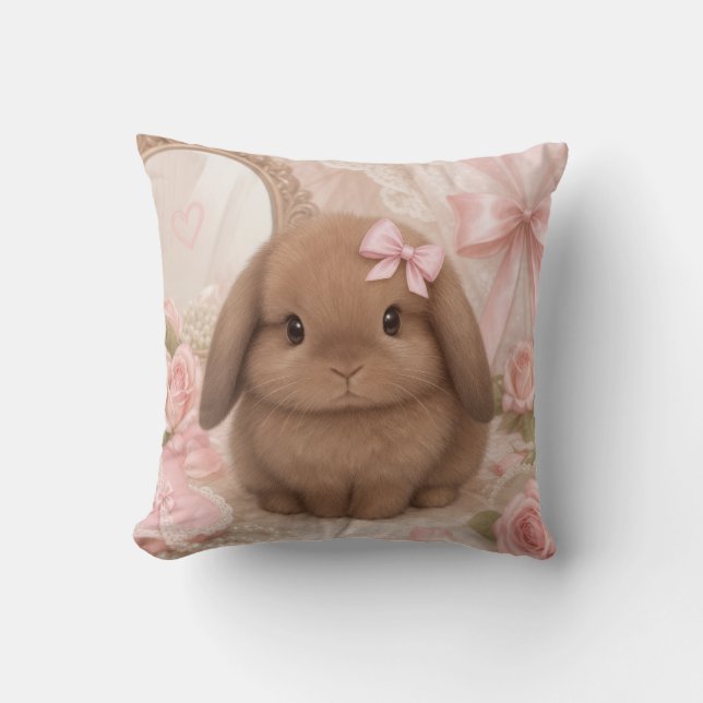 coquette konijn roze strik werpkussen  kussen (Voorkant)