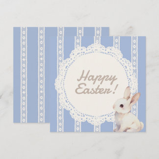 Coquette Lace Doily Bunny Blue Flat Holiday Card Feestdagenkaart