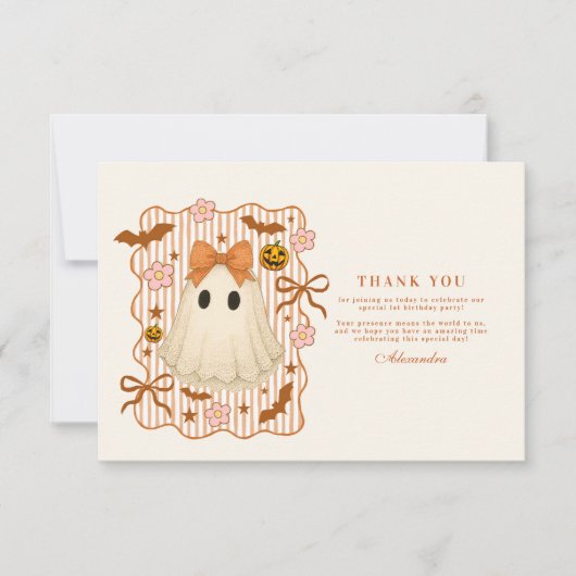 Coquette Lace Ghost Halloween 1st Birthday Bedankkaart (Voorkant)