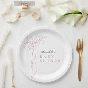 Coquette Lange Roze Strik Lint Meisje Baby Shower Papieren Bordje